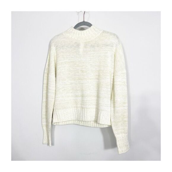 NSR Mock Neck Sweater Large Long Sleeve Cream Gold Sparkle Thread CT10514 New - Picture 8 of 8